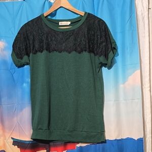 Green and Black Puff Sleeve Boxy Tee